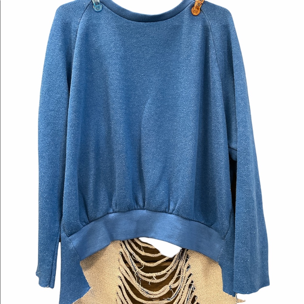 Blue Slashed detailed off the shoulder sweatshirt